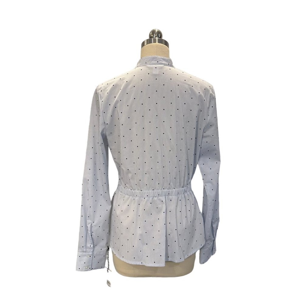 1901 Nordstrom Blue & White Stripe Blouse Dots Tie Waist V Neck LS sz S $69 NWT! - Picture 4 of 4